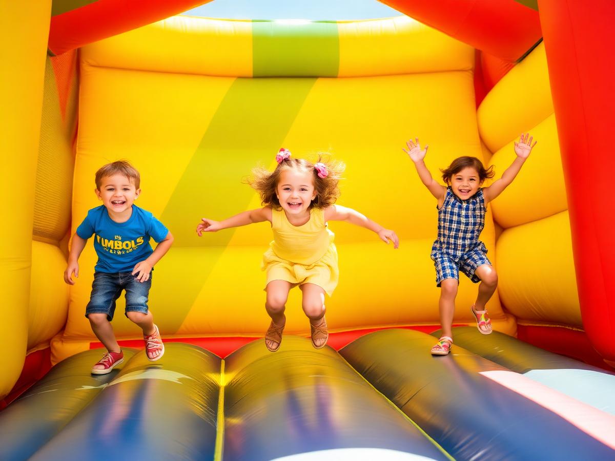 Lachende Kinder auf Hüpfburg