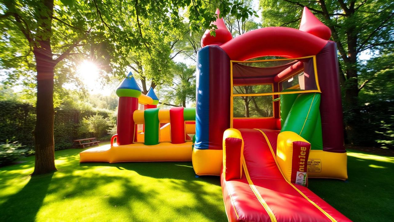 Bunte Hüpfburg im Garten