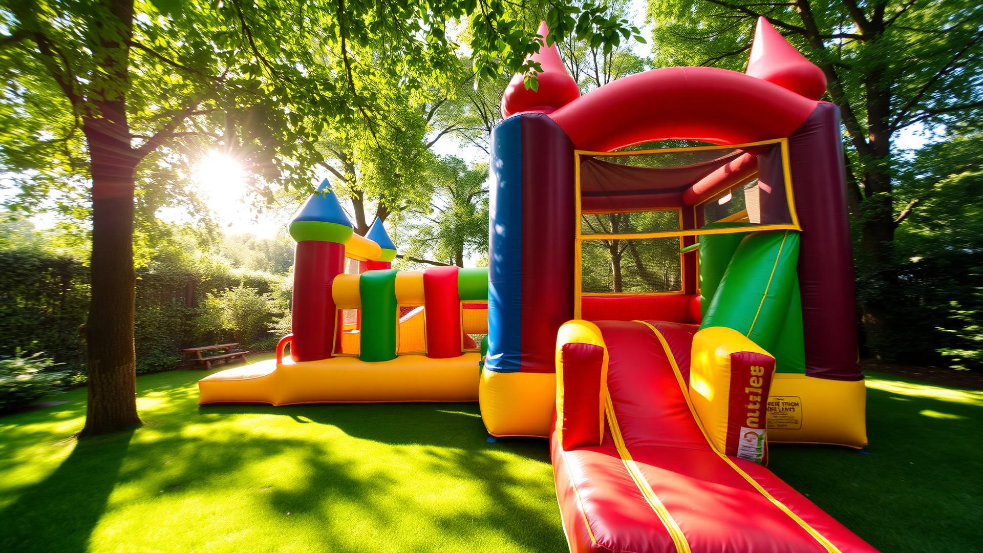 Bunte Hüpfburg im Garten
